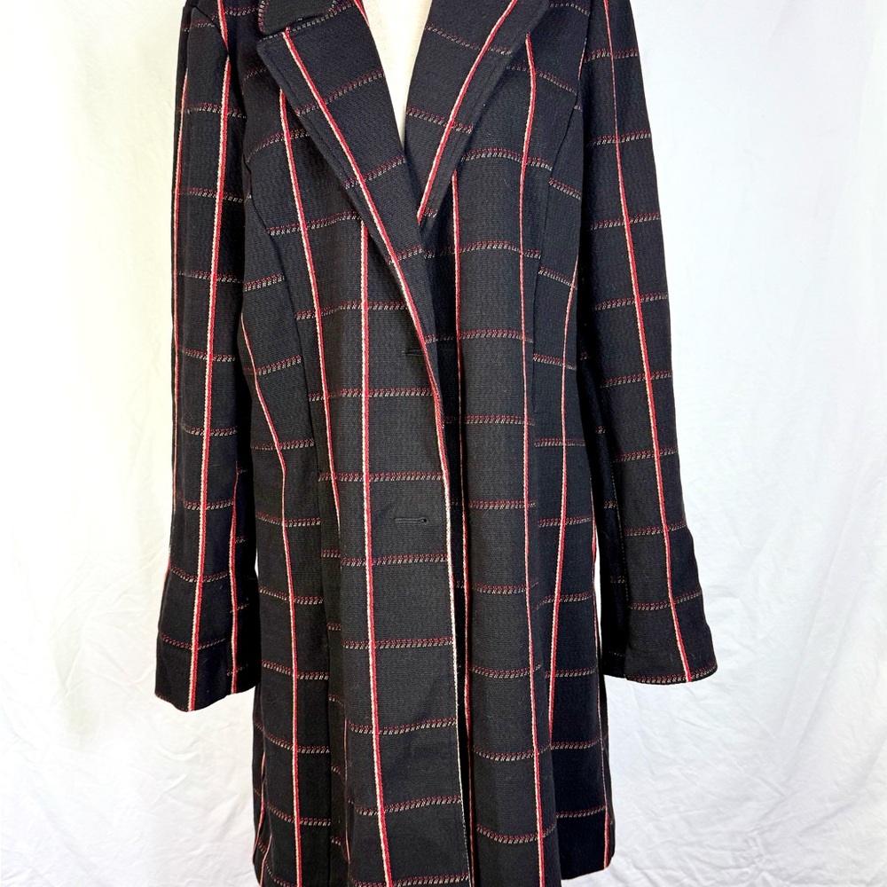 Avec Les Filles Black and Red Check Trench Coat